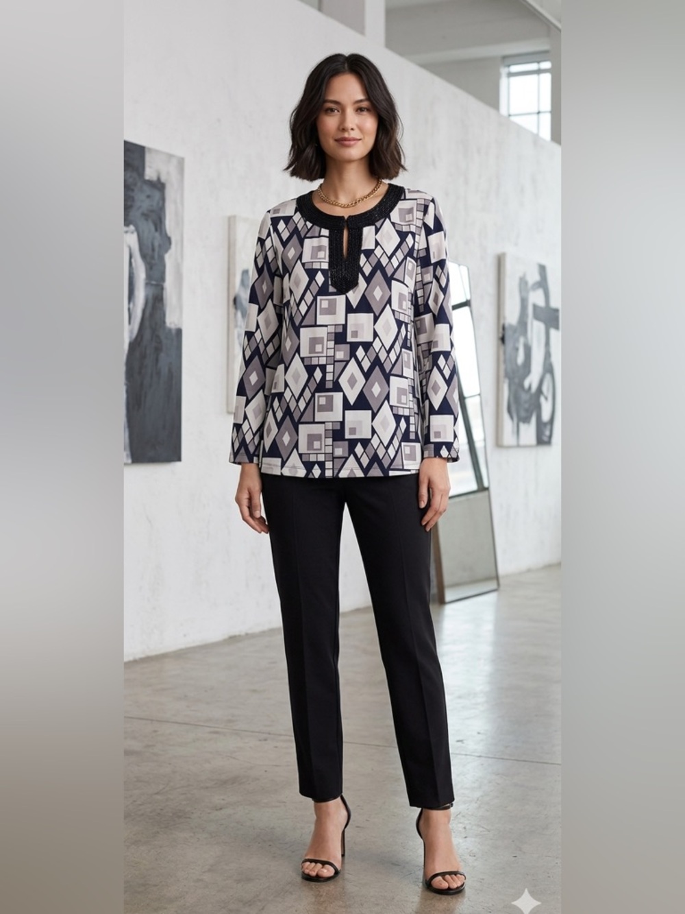 Silhouette Black & White Geometric Tunic